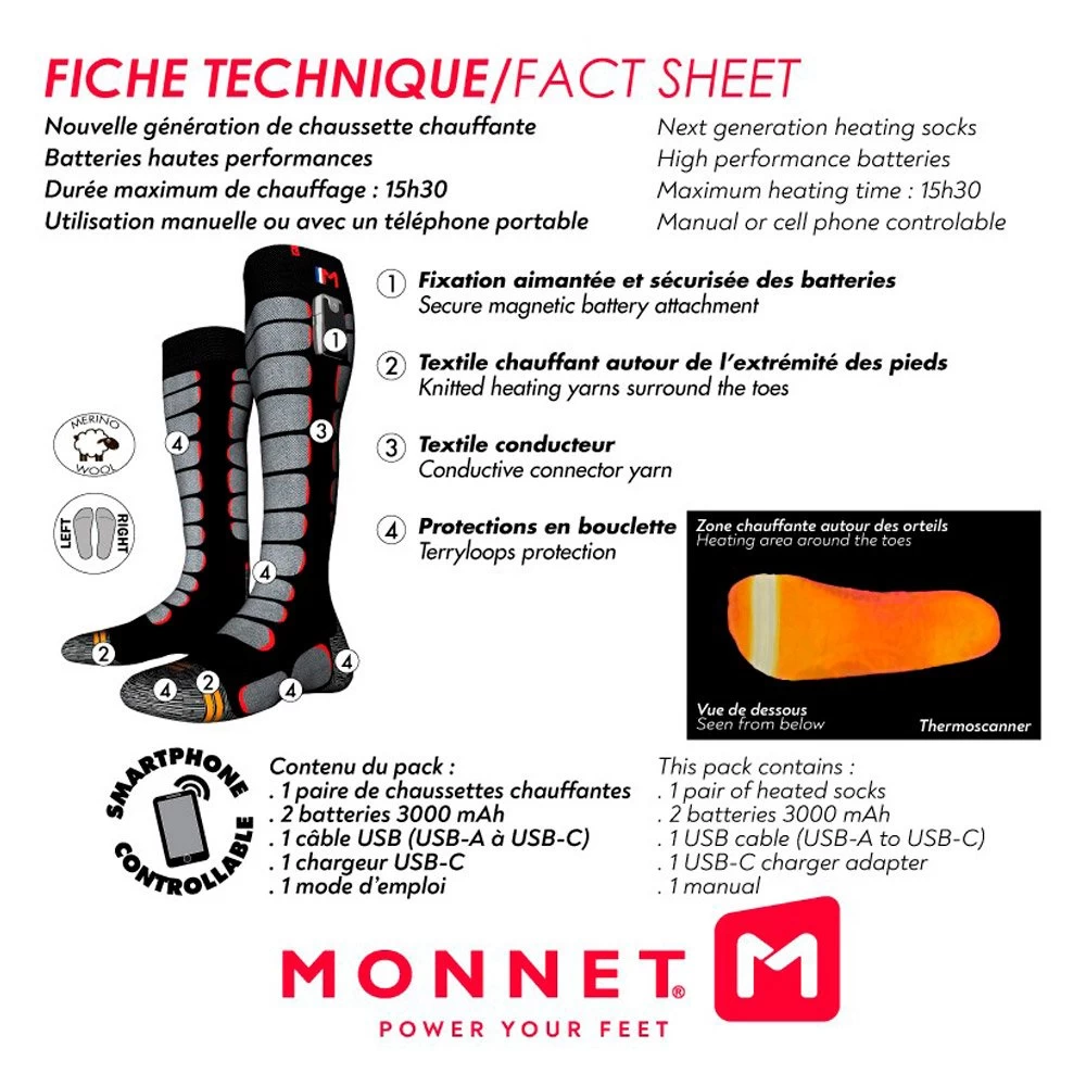 Chaussettes Monnet Heatprotech Socks Noir Rouge 10 Chaussettes Monnet Heatprotech Socks Noir Rouge – Image 10